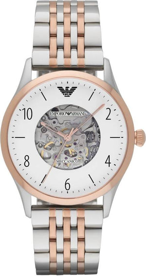 Emporio Armani Meccanico White Dial Two Tone Steel Strap Watch For Men - AR1921 Authentic Buy Shop Now