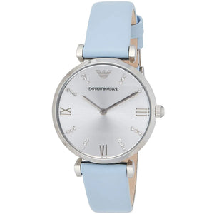 Emporio Armani Gianni T-Bar White Dial Blue Leather Strap Watch for Women - AR1928 Authentic Buy Shop Now