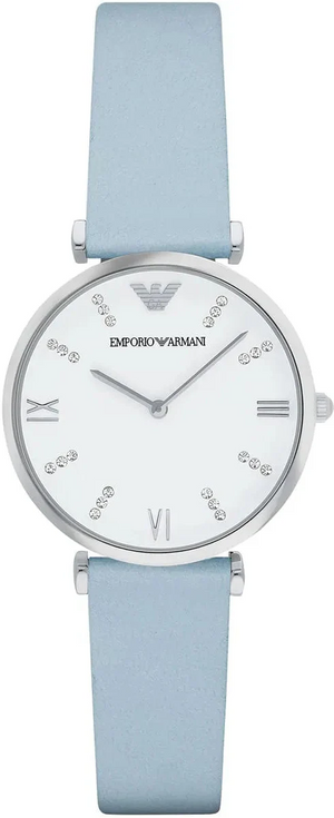 Emporio Armani Gianni T-Bar White Dial Blue Leather Strap Watch for Women - AR1928 Authentic Buy Shop Now