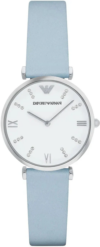 Emporio Armani Gianni T-Bar White Dial Blue Leather Strap Watch for Women - AR1928 Authentic Buy Shop Now