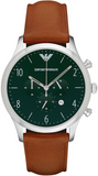 Emporio Armani Beta Chronograph Green Dial Brown Leather Strap Watch for Men - AR1941 Authentic Buy Shop Now