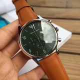 Emporio Armani Beta Chronograph Green Dial Brown Leather Strap Watch for Men - AR1941 Authentic Buy Shop Now