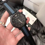 Emporio Armani Luigi Chronograph Quartz Black Dial Two Tone Nylon Strap Watch For Men - AR1948 Authentic Buy Shop Now