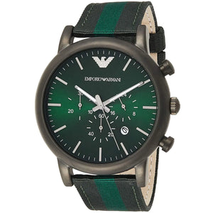 Emporio Armani Luigi XLarge Chronograph Green Dial Green Fabric Strap Watch for Men - AR1950 Authentic Buy Shop Now
