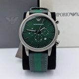Emporio Armani Luigi XLarge Chronograph Green Dial Green Fabric Strap Watch for Men - AR1950 Authentic Buy Shop Now