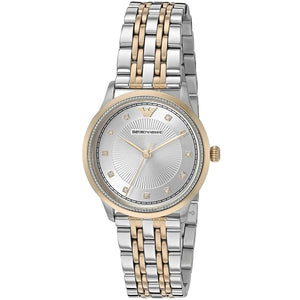 Emporio Armani Alpha Silver Dial Two Tone Steel Strap Watch for Women - AR1962 Authentic Buy Shop Now