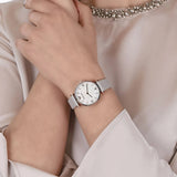 Emporio Armani Gianni T Bar Quartz Mother of Pearl Dial White Leather Strap Watch For Women - AR1965 Authentic Buy Shop Now