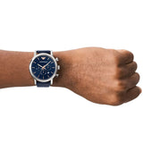 Emporio Armani Luigi XLarge Chronograph Blue Dial Blue Leather Strap Watch for Men - AR1969 Authentic Buy Shop Now
