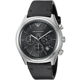 Emporio Armani Zeta Chronograph Black Dial Black Leather Strap Watch for Men - AR1975 Authentic Buy Shop Now