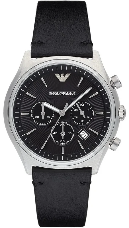 Emporio Armani Zeta Chronograph Black Dial Black Leather Strap Watch for Men - AR1975 Authentic Buy Shop Now