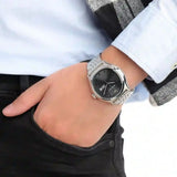 Emporio Armani Zeta Black Dial Silver Steel Strap Watch for Men - AR1977 Authentic Buy Shop Now