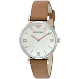 Emporio Armani Gianni T-Bar White Dial Brown Leather Strap Watch for Women - AR1988 Authentic Buy Shop Now