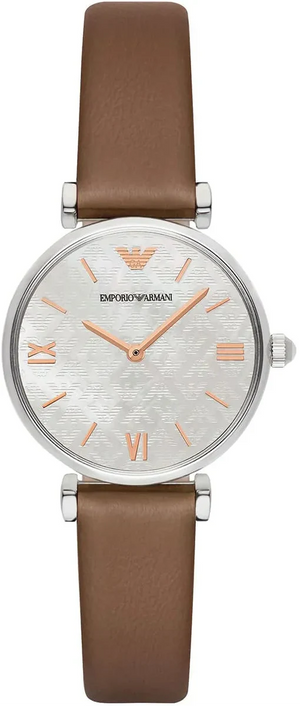 Emporio Armani Gianni T-Bar White Dial Brown Leather Strap Watch for Women - AR1988 Authentic Buy Shop Now