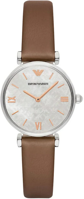 Emporio Armani Gianni T-Bar White Dial Brown Leather Strap Watch for Women - AR1988 Authentic Buy Shop Now