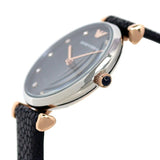 Emporio Armani Gianni T Bar Analog Blue Dial Black Leather Strap Watch For Women - AR1989 Authentic Buy Shop Now