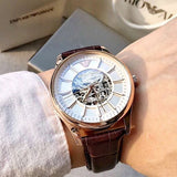Emporio Armani Epoca White Skeletal Dial Black Leather Strap Watch For Men - AR2073 Authentic Buy Shop Now