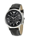 Emporio Armani Renato Chronograph Black Dial Black Leather Strap Watch For Men - AR2447 Authentic Buy Shop Now