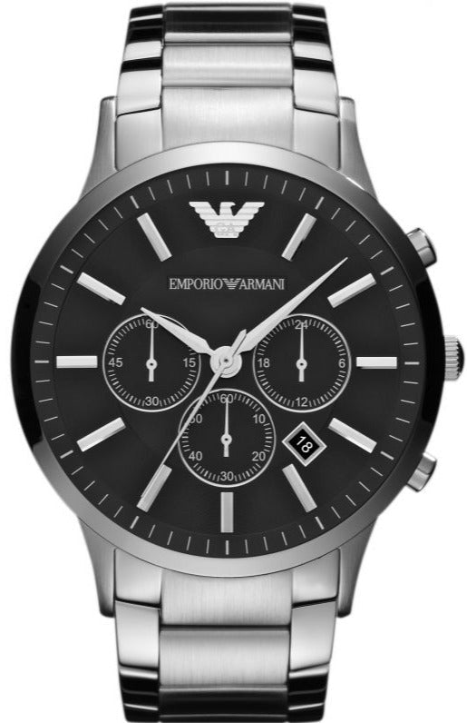 Emporio Armani Sportivo Chronograph Black Dial Silver Steel Strap Watch For Men - AR2460 Authentic Buy Shop Now