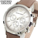 Emporio Armani Classic Chronograph Silver Dial Brown Leather Strap Watch For Men - AR2471 Authentic Buy Shop Now