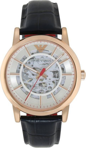 Emporio Armani Meccanico Silver Dial Blue Leather Strap Watch For Men - AR60009 Authentic Buy Shop Now
