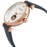 Emporio Armani Gianni T-Bar Analog Silver Dial Blue Leather Strap Watch For Women - AR60020 Authentic Buy Shop Now