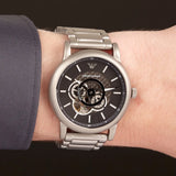 Emporio Armani Meccanico Automatic Skeleton Black Dial Silver Steel Strap Watch For Men - AR60021 Authentic Buy Shop Now