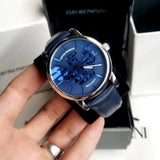 Emporio Armani Luigi Automatic Blue Dial Blue Leather Strap Watch For Men - AR60030 Authentic Buy Shop Now