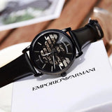 Emporio Armani Meccanico Quartz Black Dial Black Leather Strap Watch For Men - AR60032 Authentic Buy Shop Now