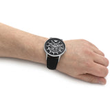 Emporio Armani Meccanico Skeleton Automatic Black Dial Black Leather Strap Watch for Men - AR60038 Authentic Buy Shop Now