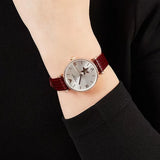 Emporio Armani Meccanico Automatic Silver Dial Burgundy Leather Strap Watch For Women - AR60044 Authentic Buy Shop Now