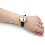 Emporio Armani Gianni T Bar Mother of Pearl White Dial Black Leather Strap Watch For Women - AR60047 Authentic Buy Shop Now