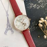 Emporio Armani Gianni T-Bar Mother of Pearl White Dial Red Leather Strap Watch For Women - AR60048 Authentic Buy Shop Now