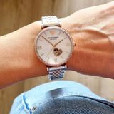Emporio Armani Meccanico Automatic Mother of Pearl Dial Two Tone Steel Strap Watch For Women - AR60049 Authentic Buy Shop Now