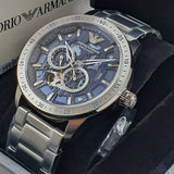 Emporio Armani Mario Chronograph Automatic Blue Dial Silver Steel Strap Watch For Men - AR60052 Authentic Buy Shop Now