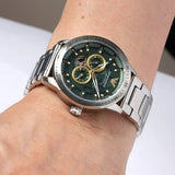 Emporio Armani Meccanico Chronograph Automatic Green Dial Silver Steel Strap Watch For Men - AR60053 Authentic Buy Shop Now