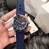 Emporio Armani Sportivo Chronograph Quartz Blue Dial Blue Rubber Strap Watch For Men - AR6045 Authentic Buy Shop Now