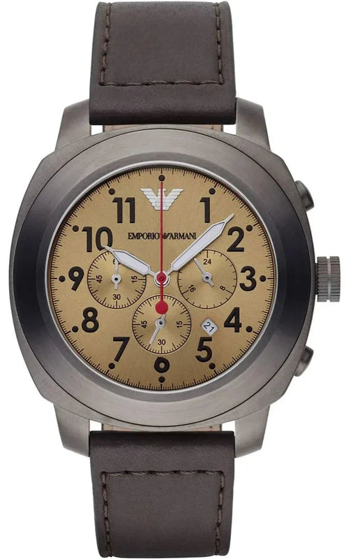 Emporio Armani Delta Chronograph Brown Dial Brown Leather Strap Dial Watch For Men - AR6055 Authentic Buy Shop Now