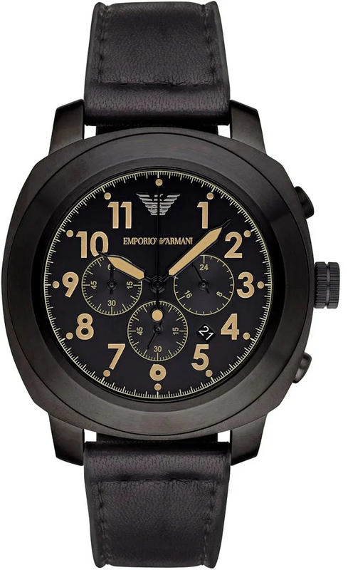 Emporio Armani Sportivo Chronograph Black Dial Black Leather Strap Watch for Men - AR6061 Authentic Buy Shop Now