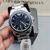 Emporio Armani Sportivo Chronograph Blue Dial Silver Steel Strap Watch For Men - AR6091 Authentic Buy Shop Now