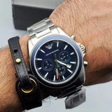 Emporio Armani Sportivo Chronograph Blue Dial Silver Steel Strap Watch For Men - AR6091 Authentic Buy Shop Now