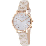Emporio Armani Gianni T Bar Quartz Silver Dial Beige Leather Strap Watch For Women - AR80007 Authentic Buy Shop Now