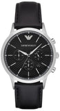 Emporio Armani Renato Chronograph Black Dial Black Leather Strap Watch for Men - AR8034 Authentic Buy Shop Now