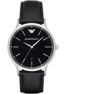 Emporio Armani Renato Analog Black Dial Black Leather Strap Watch For Men - AR8035 Authentic Buy Shop Now