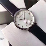 Emporio Armani Gianni T Bar Mother of Pearl Dial Black Leather Strap Watch For Women - AR90002 Authentic Buy Shop Now