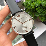 Emporio Armani Gianni T Bar Mother of Pearl Dial Black Leather Strap Watch For Women - AR90002 Authentic Buy Shop Now
