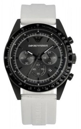 Emporio Armani Sportivo Chronograph Black Dial White Rubber Strap Watch For Men - AR6112 Authentic Buy Shop Now