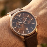 Emporio Armani Alpha Large Chronograph Brown Dial Brown Leather Strap Watch for Men - AR1793 Authentic Buy Shop Now