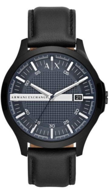 Armani Exchange Hampton Quartz Blue Dial Black Leather Strap Watch for Men - AX2411 Authentic Buy Shop Now