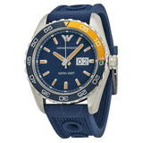 Emporio Armani Sportivo Chronograph Quartz Blue Dial Blue Rubber Strap Watch For Men - AR6045 Authentic Buy Shop Now