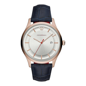 Emporio Armani Classic Silver Dial Blue Leather Strap Watch For Men - AR11131 Authentic Buy Shop Now